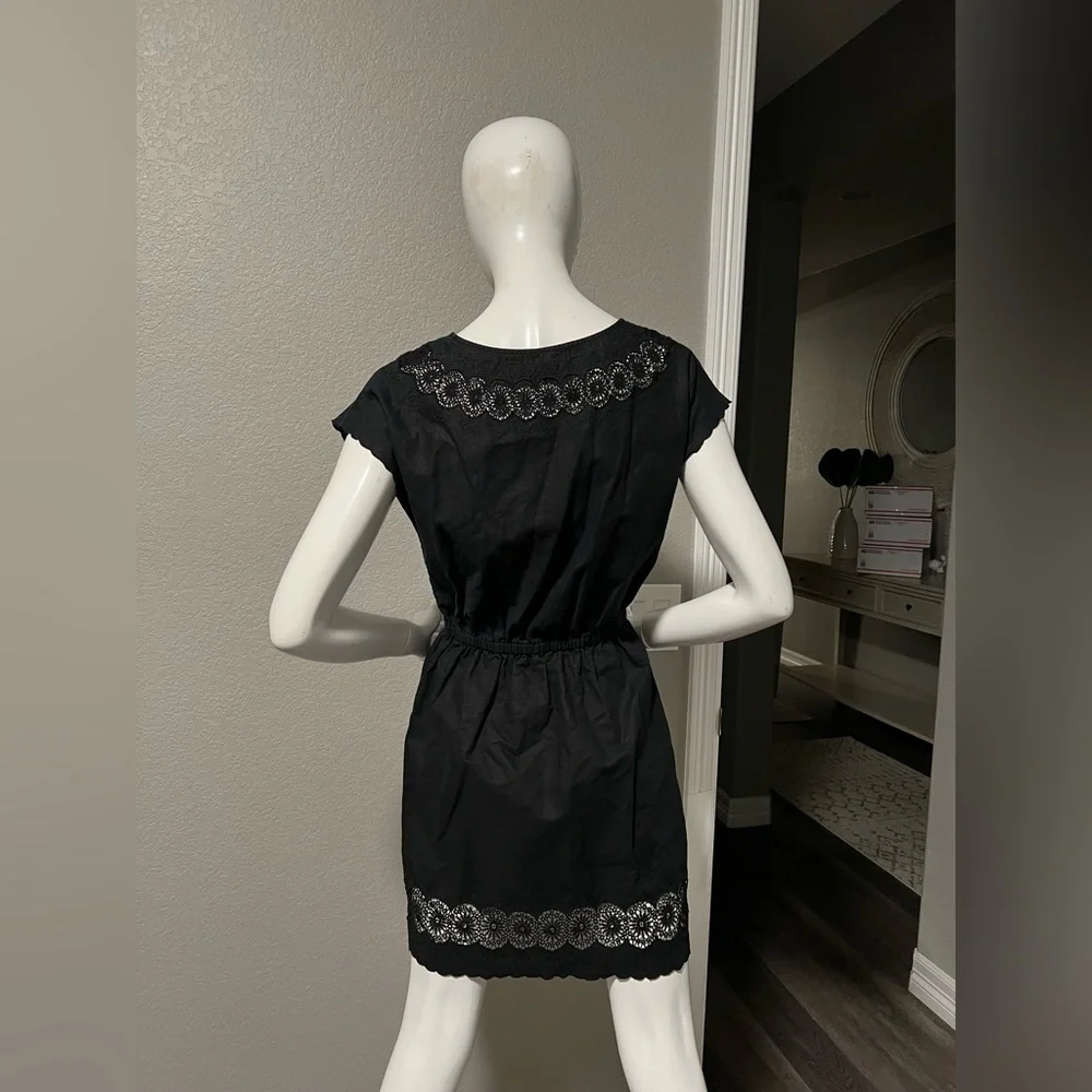 J Crew Womens Embroidered Scallop Dress Fitted Linen Cotton Size 0